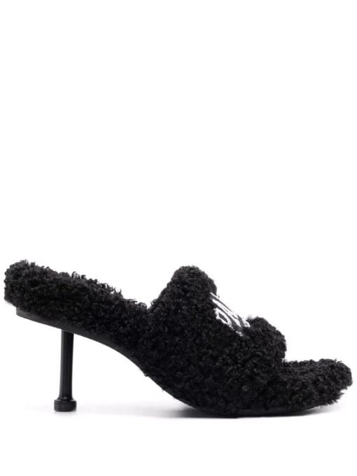 Balenciaga logo-print faux-fur sandals