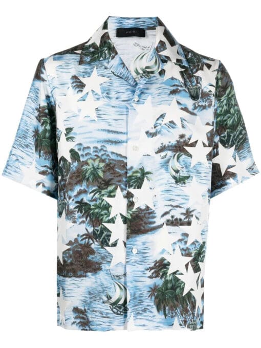 Amiri star-print short-sleeved silk shirt