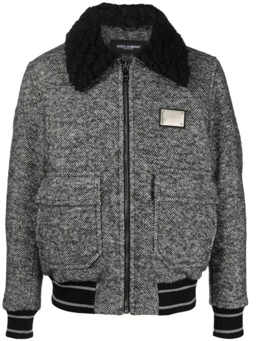 Dolce & Gabbana  logo-plaque tweed bomber jacket