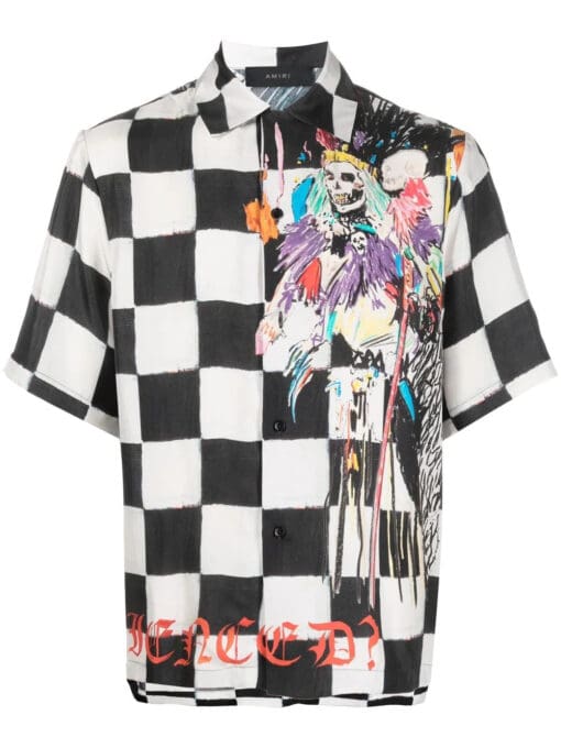 Amiri graphic-print checkerboard silk shirt