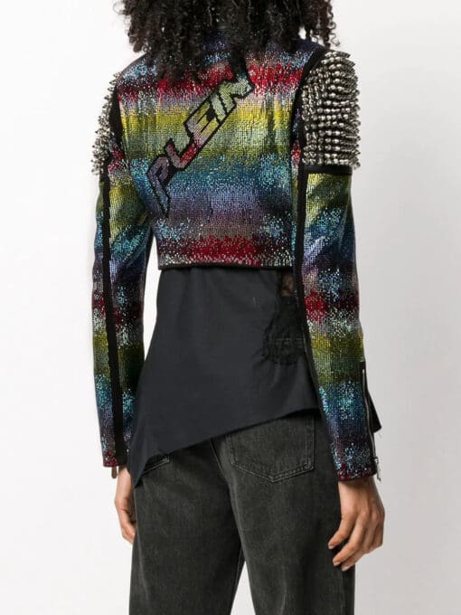 Philipp Plein  rainbow-studded biker jacker - Image 4