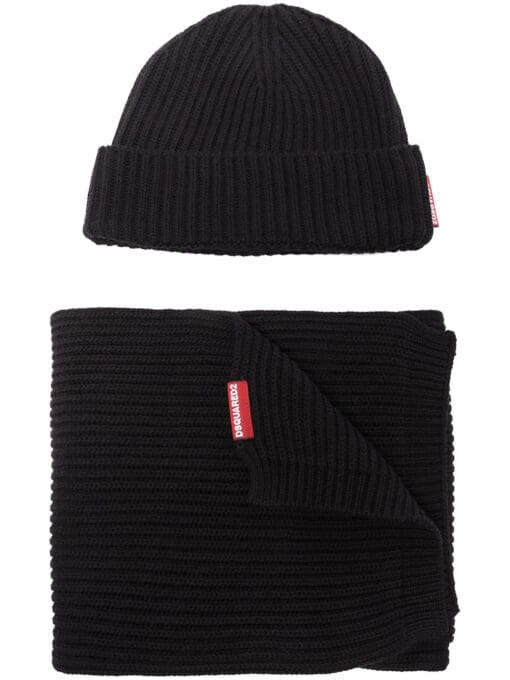 Dsquared2  knitted beanie hat and scarf set