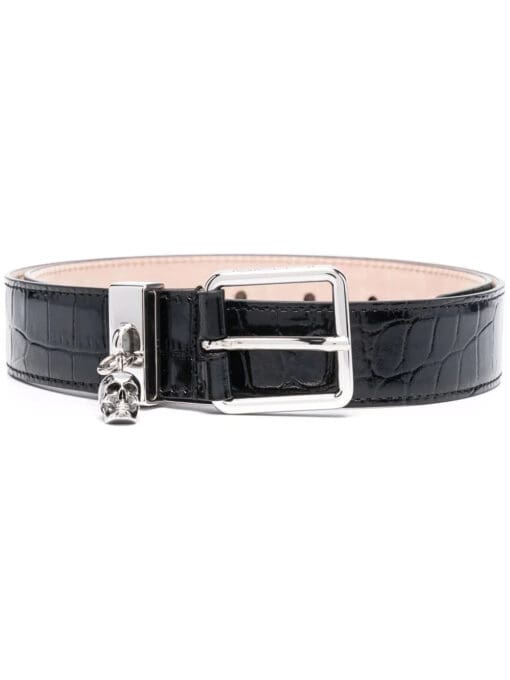 Alexander McQueen  Skull-charm crocodile-embossed belt