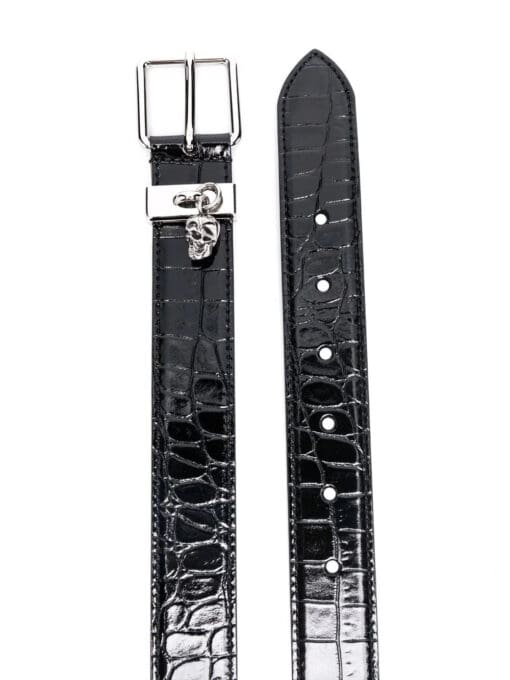 Alexander McQueen  Skull-charm crocodile-embossed belt - Image 2