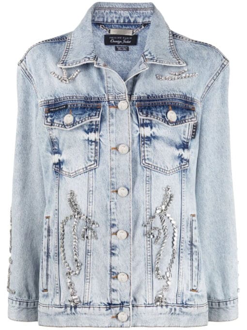 Philipp Plein  Oversized crystal-embellished denim jacket