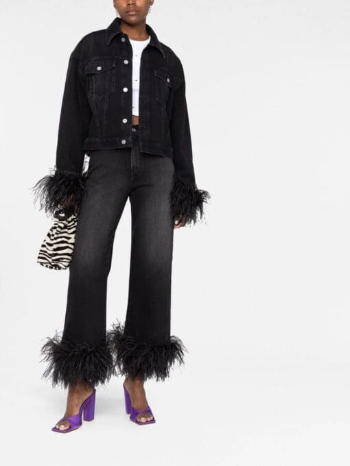 Valentino  feather-trimmed denim jacket - Image 2