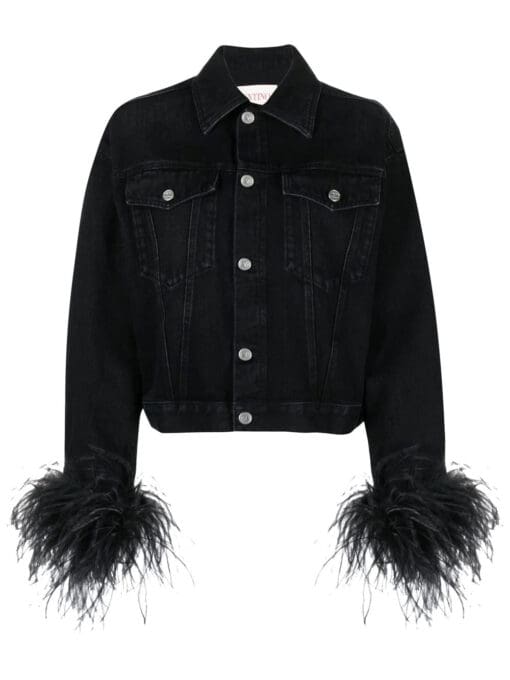 Valentino  feather-trimmed denim jacket