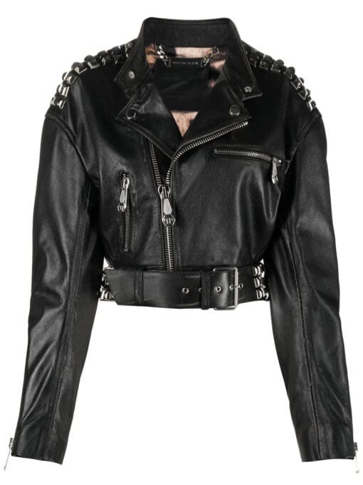 Philipp Plein  rock-stud cropped leather jacket