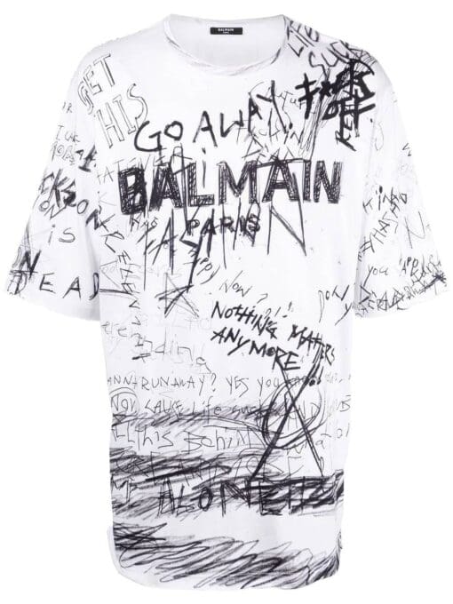 Balmain  graffiti-print cotton T-shirt