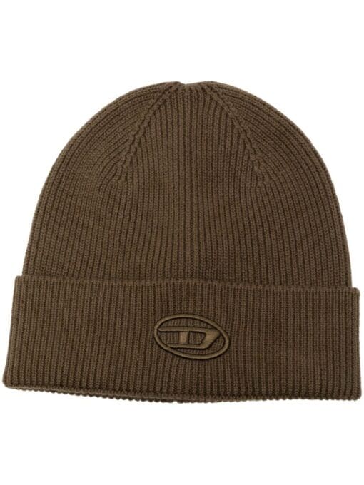 Diesel  ribbed embroidered-logo beanie