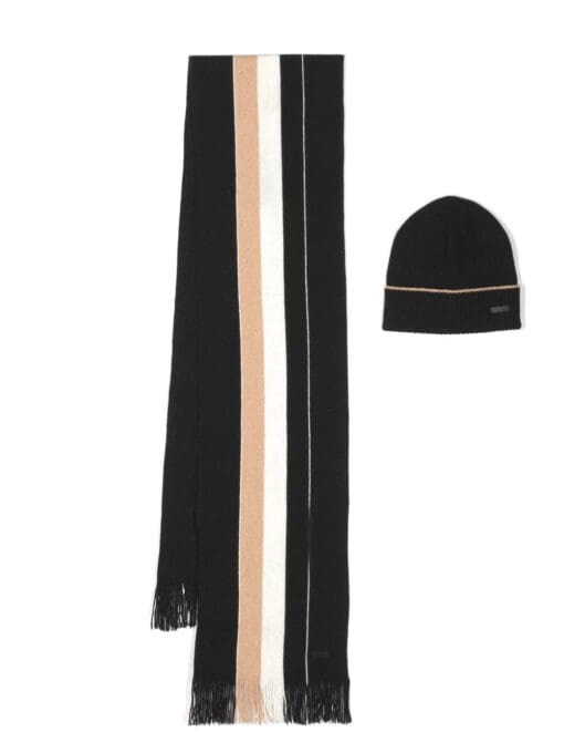 BOSS  fringed vertical-stripe scarf and beanie set