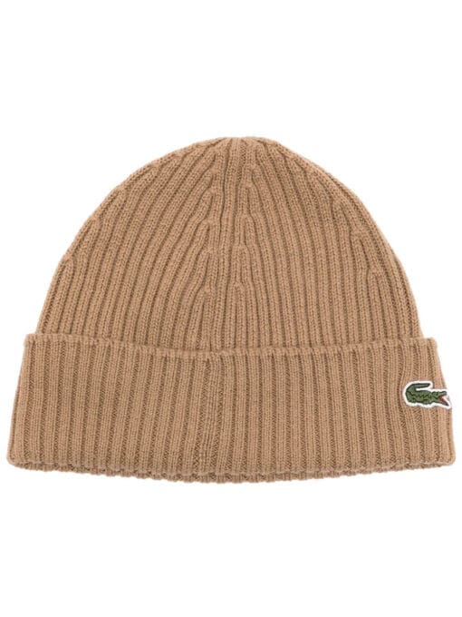 Lacoste  logo-patch ribbed-knit beanie