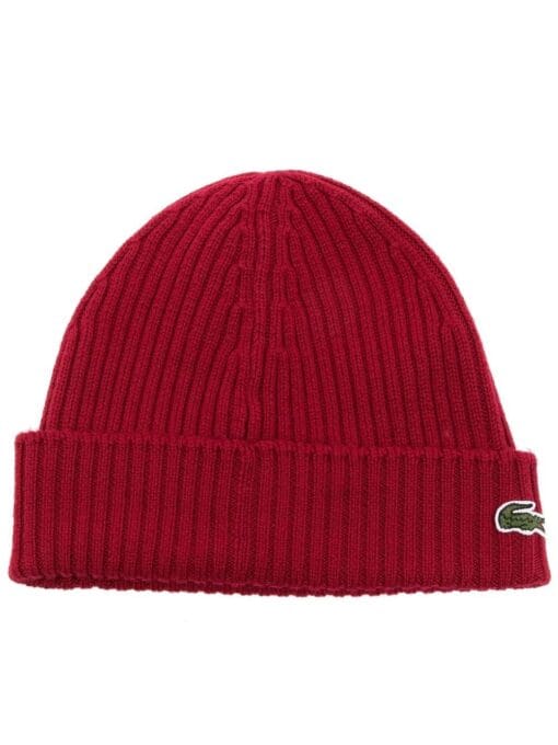 Lacoste  logo-patch ribbed-knit beanie