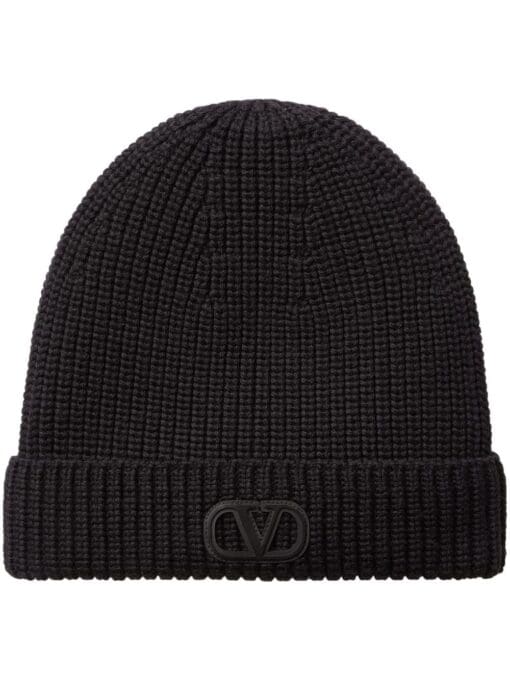 Valentino  VLogo ribbed virgin wool beanie