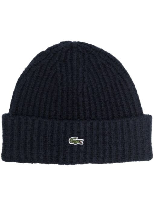 Lacoste  logo-patch ribbed-knit beanie