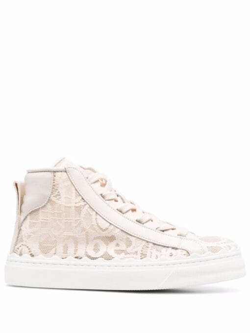 Chloé  logo lace panels hi-top sneakers