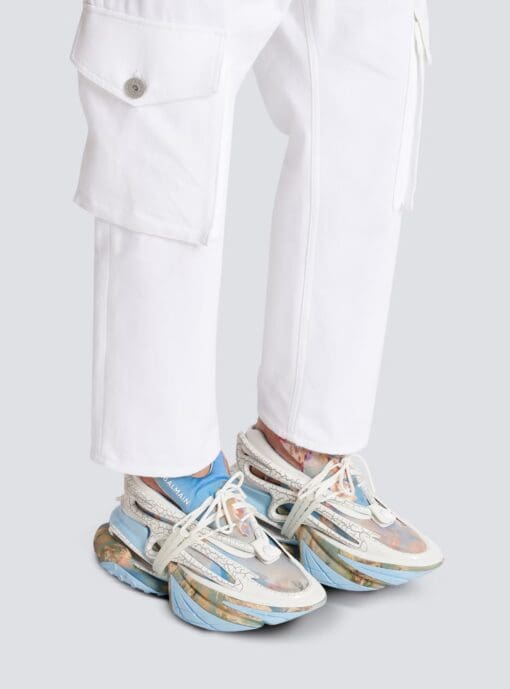 Balmain Unicorn trainers in Sky print neoprene and leather - Image 2