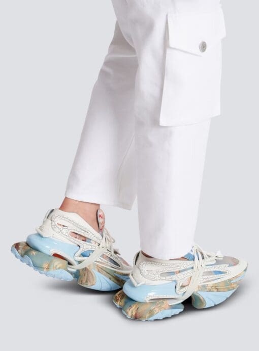 Balmain Unicorn trainers in Sky print neoprene and leather