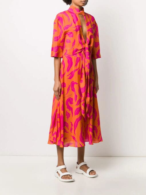 Off-White  leaf print plung dress - Image 3