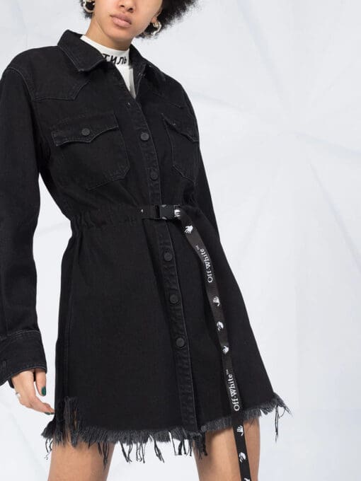 Off-White  frayed Industrial belted denim dress - Image 3