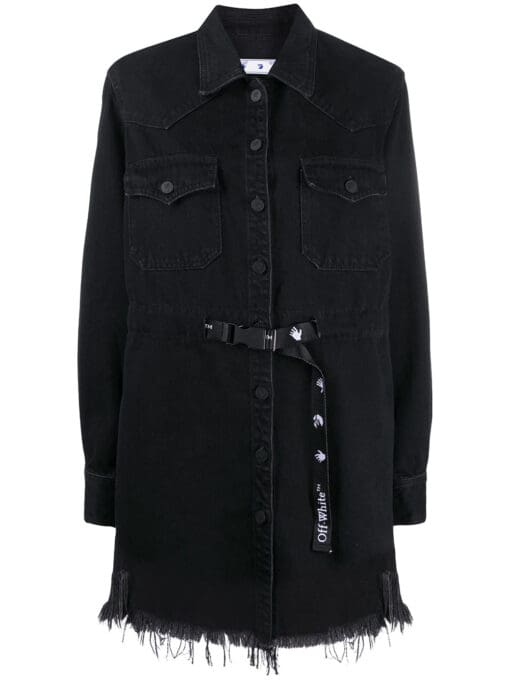 Off-White  frayed Industrial belted denim dress