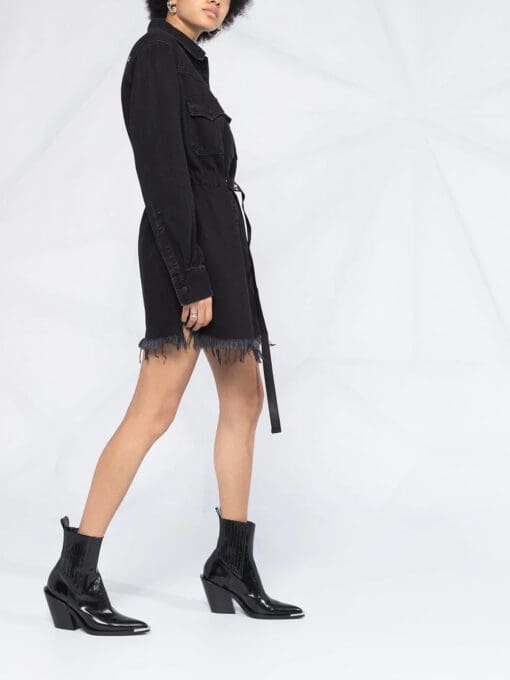 Off-White  frayed Industrial belted denim dress - Image 4