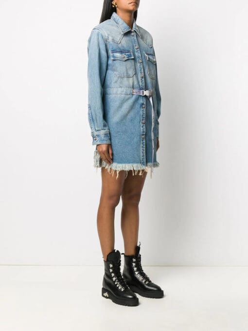 Off-White  frayed Industrial belted denim dress - Image 3