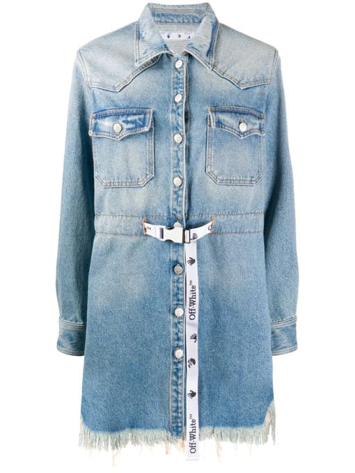 Off-White  frayed Industrial belted denim dress