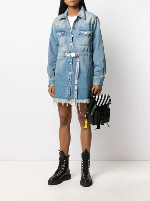 Off-White  frayed Industrial belted denim dress - Image 2