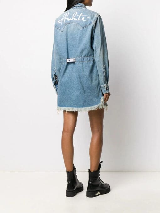 Off-White  frayed Industrial belted denim dress - Image 4