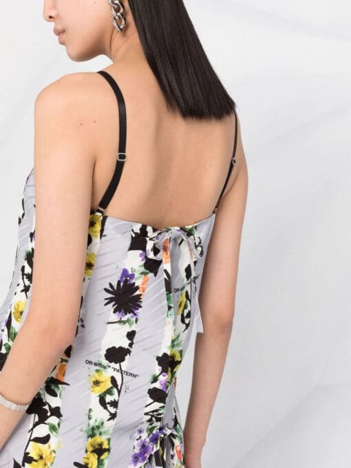 Off-White  floral-print tie detail dress - Image 3