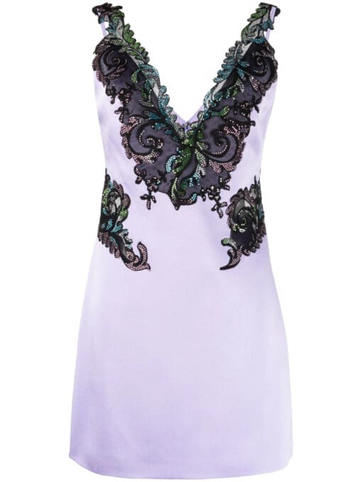 Versace  crystal-embellished lace-panelled dress