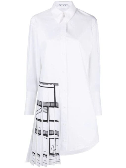 Off-White  pleated-panel shirt dress.