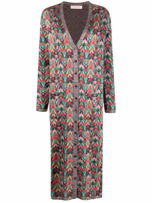 Valentino Garavani  jacquard Optical-pattern lurex long cardigan