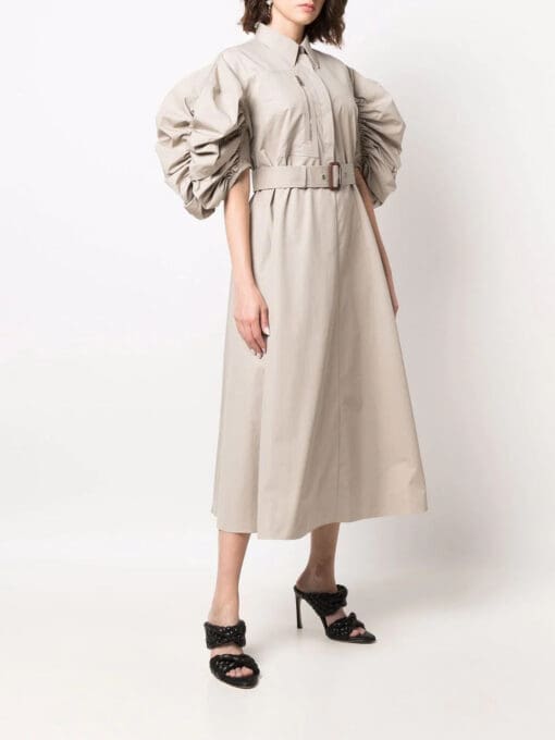 Alexander McQueen  puff-sleeve belted cotton shirt dress - Image 3