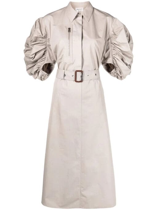 Alexander McQueen  puff-sleeve belted cotton shirt dress