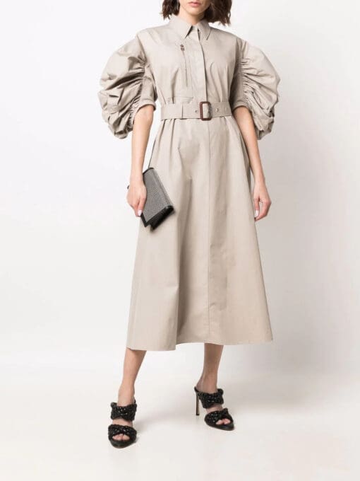 Alexander McQueen  puff-sleeve belted cotton shirt dress - Image 2