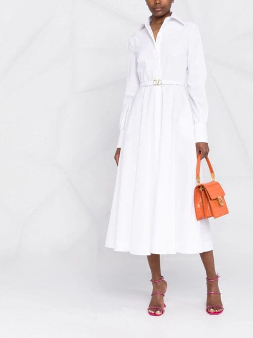 Valentino Garavani  logo-buckle cotton popeline midi dress - Image 2