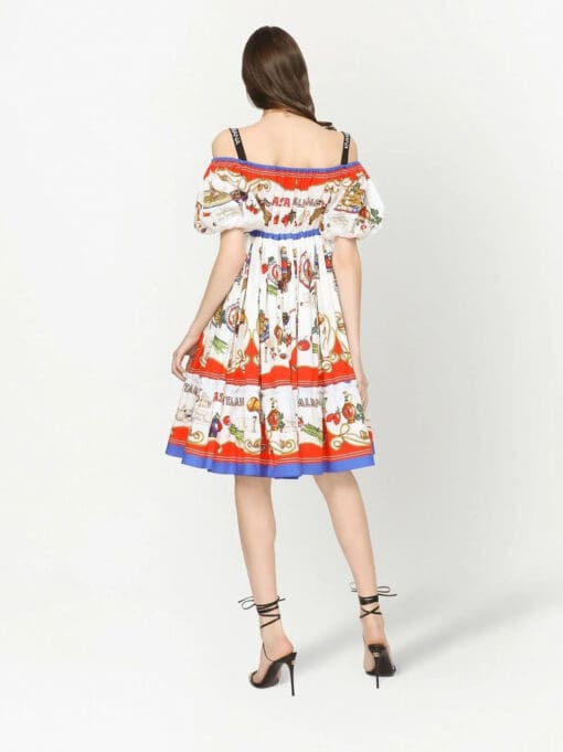 Dolce & Gabbana  cold-shoulder graphic=print dress - Image 4