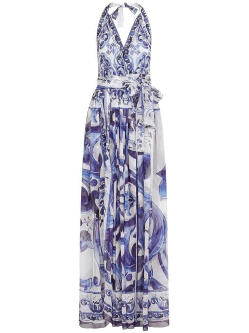 Dolce & Gabbana  Majolica-print halterneck maxi dress