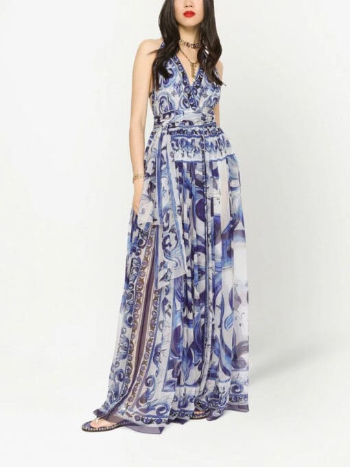 Dolce & Gabbana  Majolica-print halterneck maxi dress - Image 3