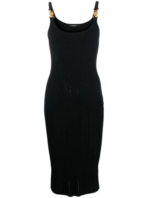 Versace  logo-plaque ribbed midi dress