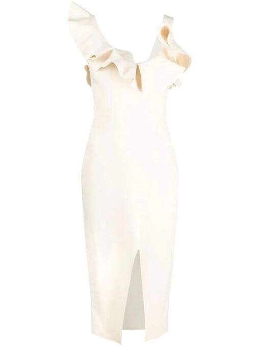 Alexander McQueen  ruffled-neckline midi dress