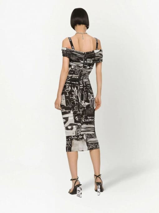 Dolce & Gabbana  logo-print off-shoulder midi dress - Image 4