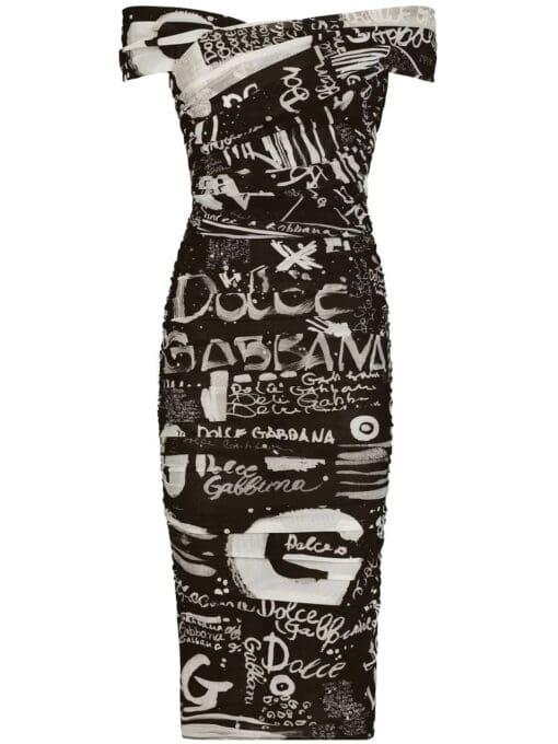 Dolce & Gabbana  logo-print off-shoulder midi dress