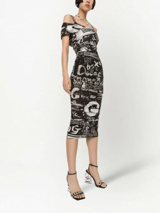 Dolce & Gabbana  logo-print off-shoulder midi dress - Image 2