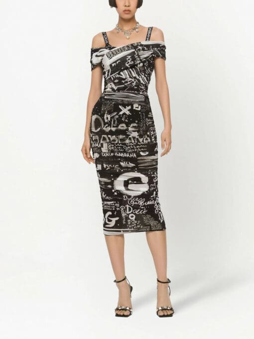 Dolce & Gabbana  logo-print off-shoulder midi dress - Image 3