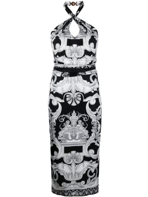 Versace  Barocco-print cut-out midi dress