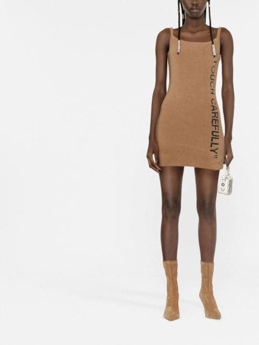 Off-White  slogan detail fuzzy mini dress - Image 2