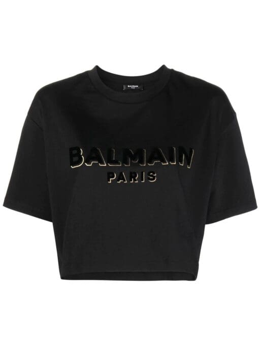 Balmain  logo-print cropped T-shirt